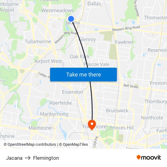 Jacana to Flemington map