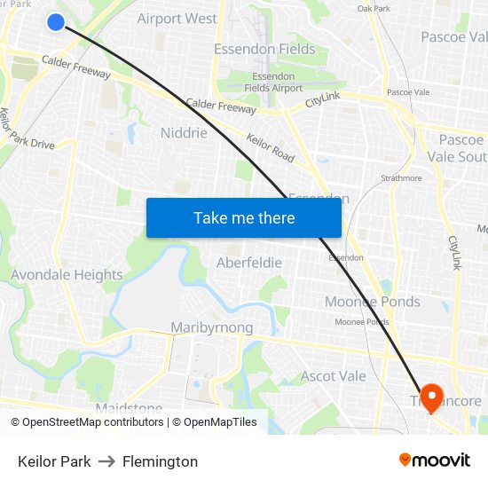 Keilor Park to Flemington map