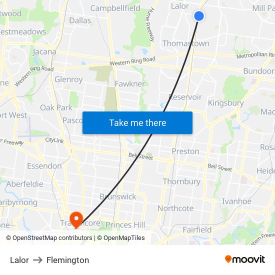 Lalor to Flemington map