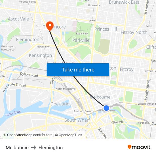 Melbourne to Flemington map