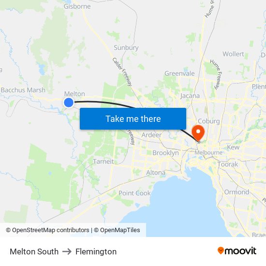 Melton South to Flemington map