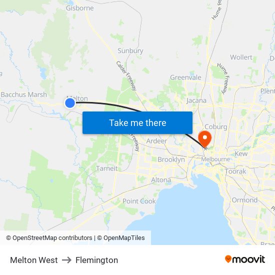 Melton West to Flemington map
