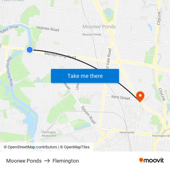 Moonee Ponds to Flemington map