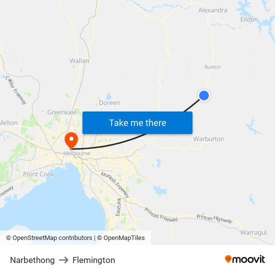 Narbethong to Flemington map