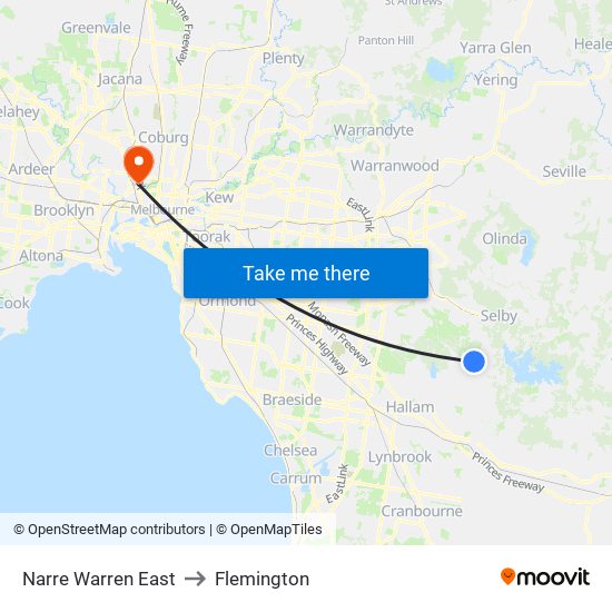 Narre Warren East to Flemington map