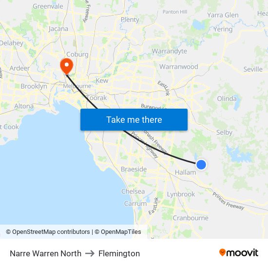 Narre Warren North to Flemington map