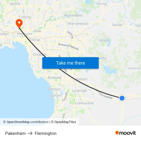 Pakenham to Flemington map