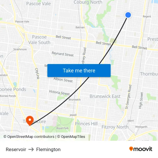 Reservoir to Flemington map
