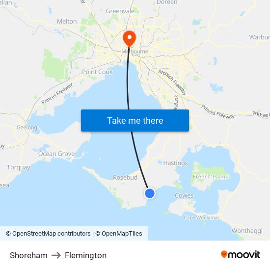 Shoreham to Flemington map