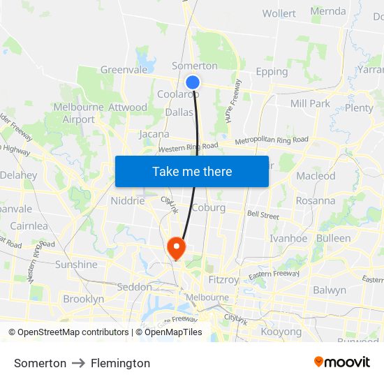 Somerton to Flemington map