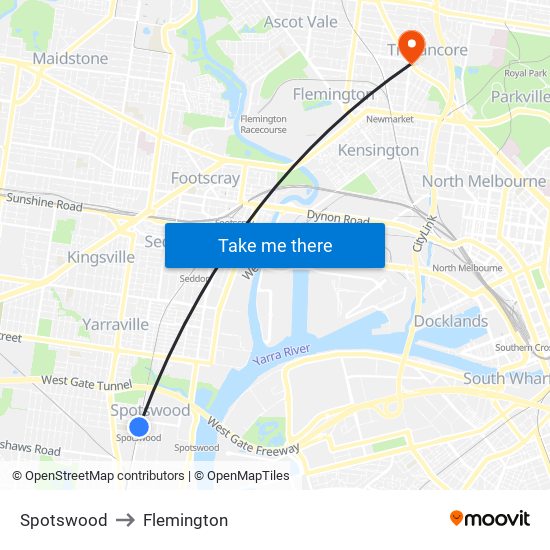 Spotswood to Flemington map