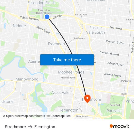 Strathmore to Flemington map