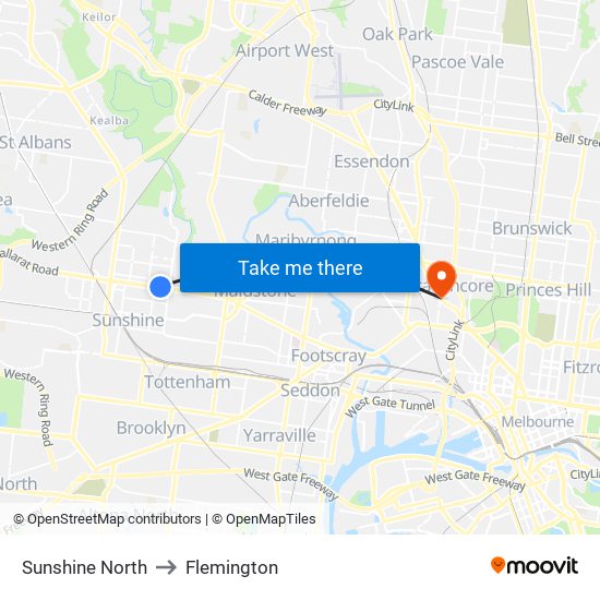 Sunshine North to Flemington map