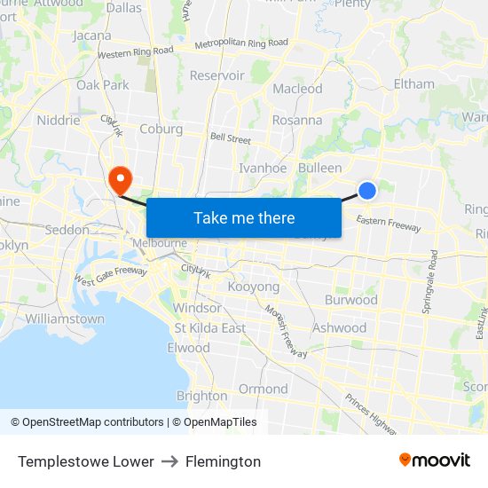 Templestowe Lower to Flemington map