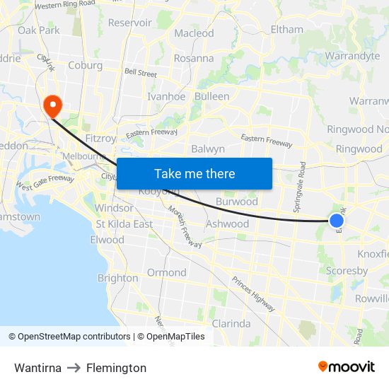 Wantirna to Flemington map