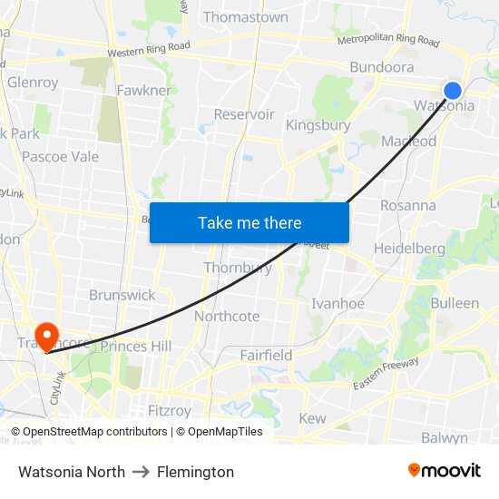 Watsonia North to Flemington map