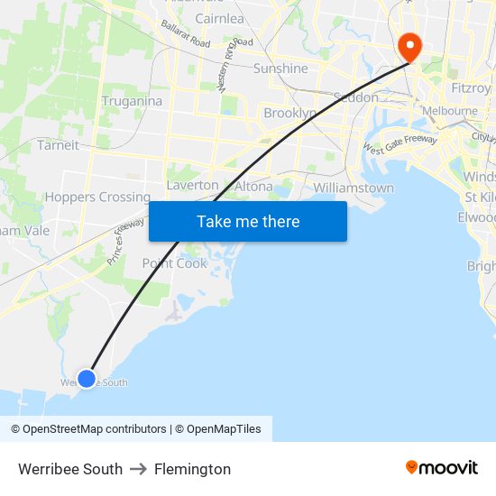 Werribee South to Flemington map