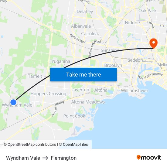 Wyndham Vale to Flemington map