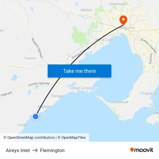 Aireys Inlet to Flemington map