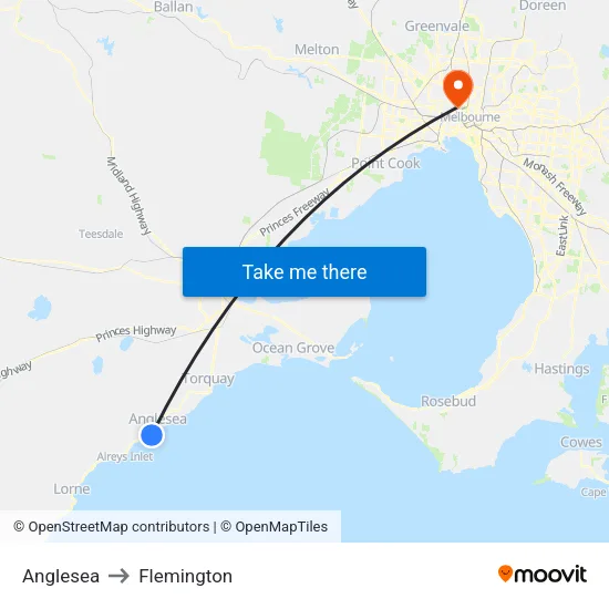 Anglesea to Flemington map