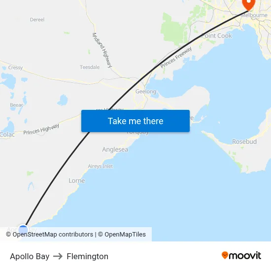 Apollo Bay to Flemington map