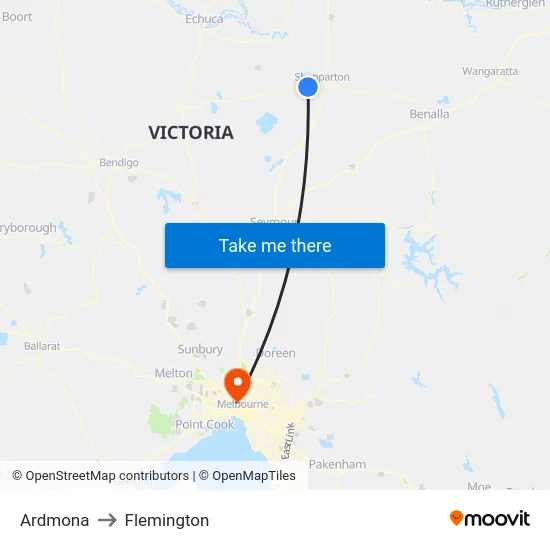 Ardmona to Flemington map