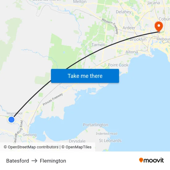 Batesford to Flemington map