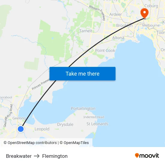 Breakwater to Flemington map