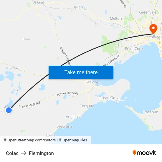 Colac to Flemington map