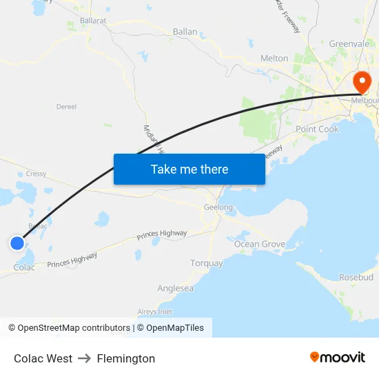 Colac West to Flemington map