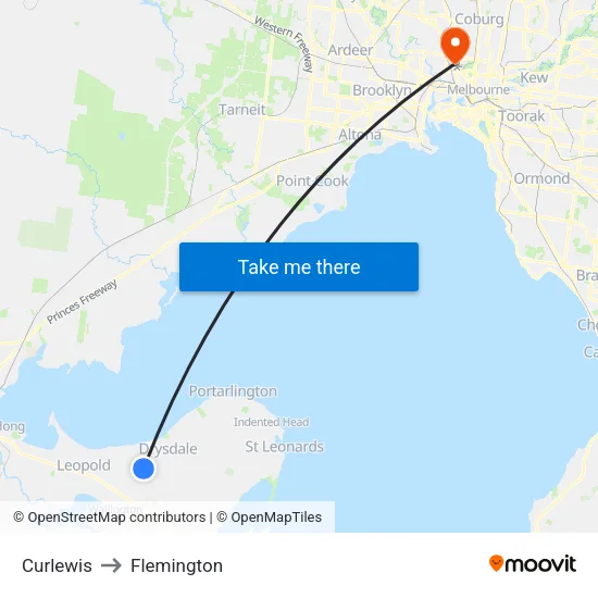 Curlewis to Flemington map