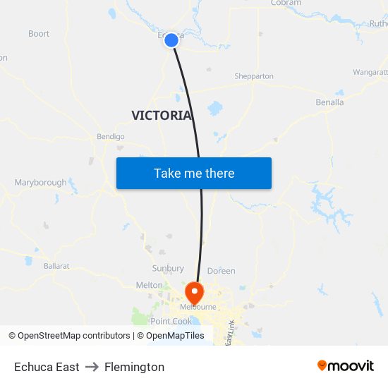 Echuca East to Flemington map