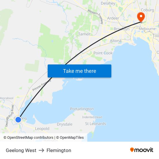 Geelong West to Flemington map