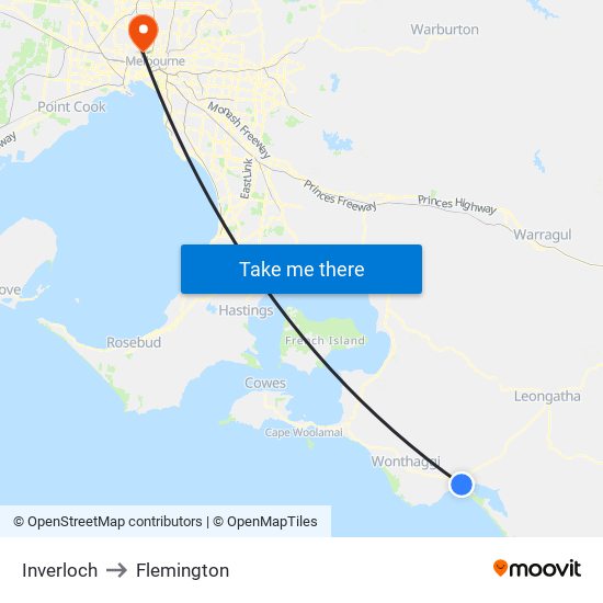 Inverloch to Flemington map