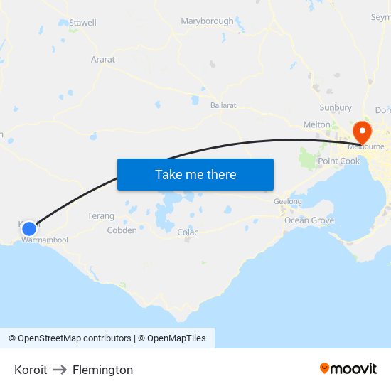 Koroit to Flemington map