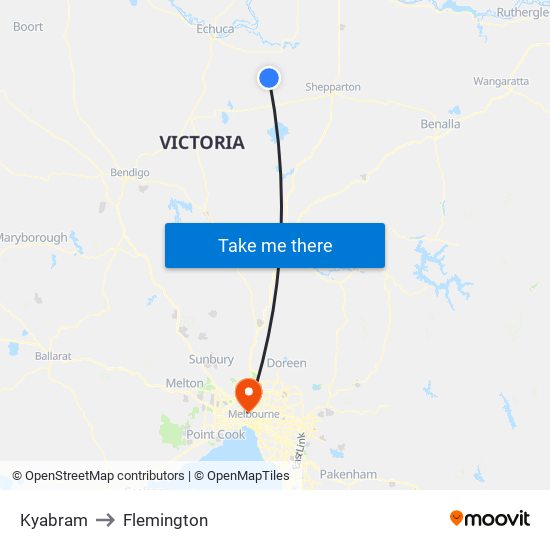 Kyabram to Flemington map