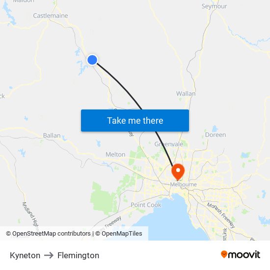 Kyneton to Flemington map