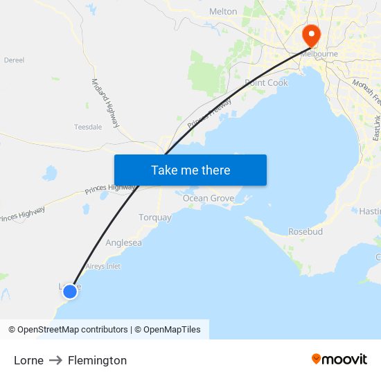 Lorne to Flemington map