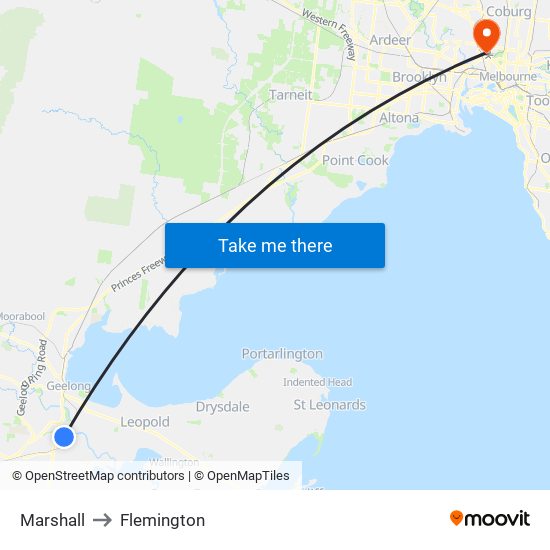 Marshall to Flemington map