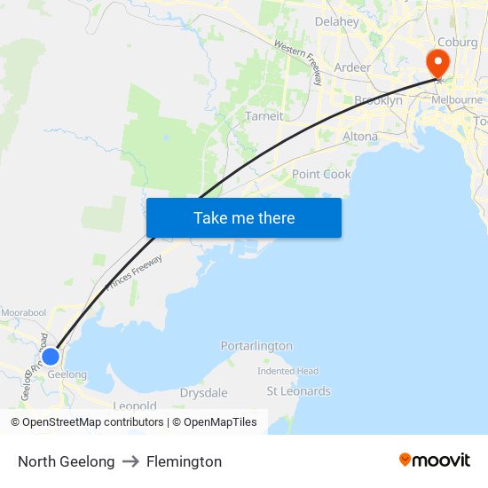 North Geelong to Flemington map