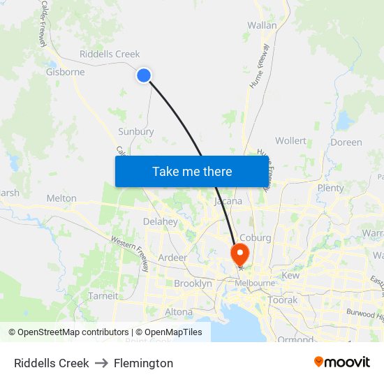 Riddells Creek to Flemington map