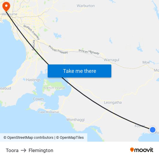 Toora to Flemington map