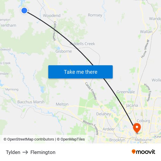 Tylden to Flemington map