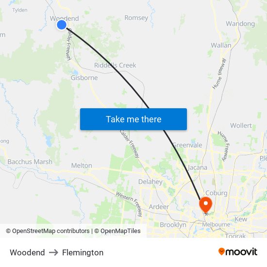 Woodend to Flemington map