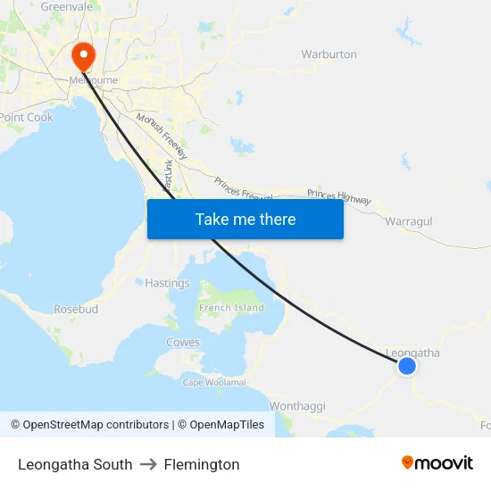 Leongatha South to Flemington map