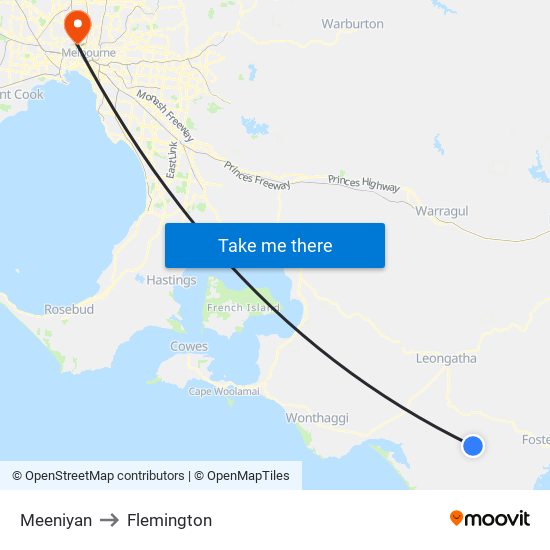 Meeniyan to Flemington map