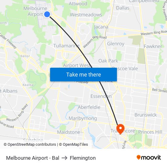 Melbourne Airport - Bal to Flemington map