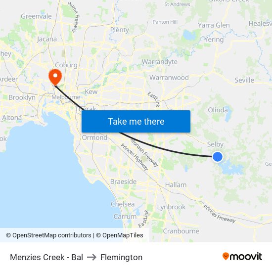 Menzies Creek - Bal to Flemington map