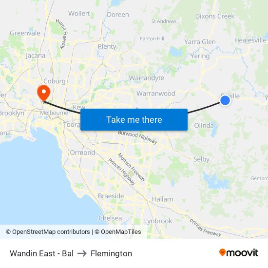 Wandin East - Bal to Flemington map