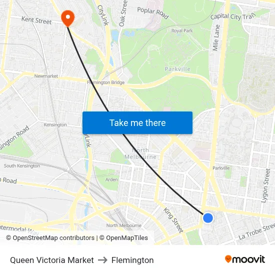 Queen Victoria Market to Flemington map